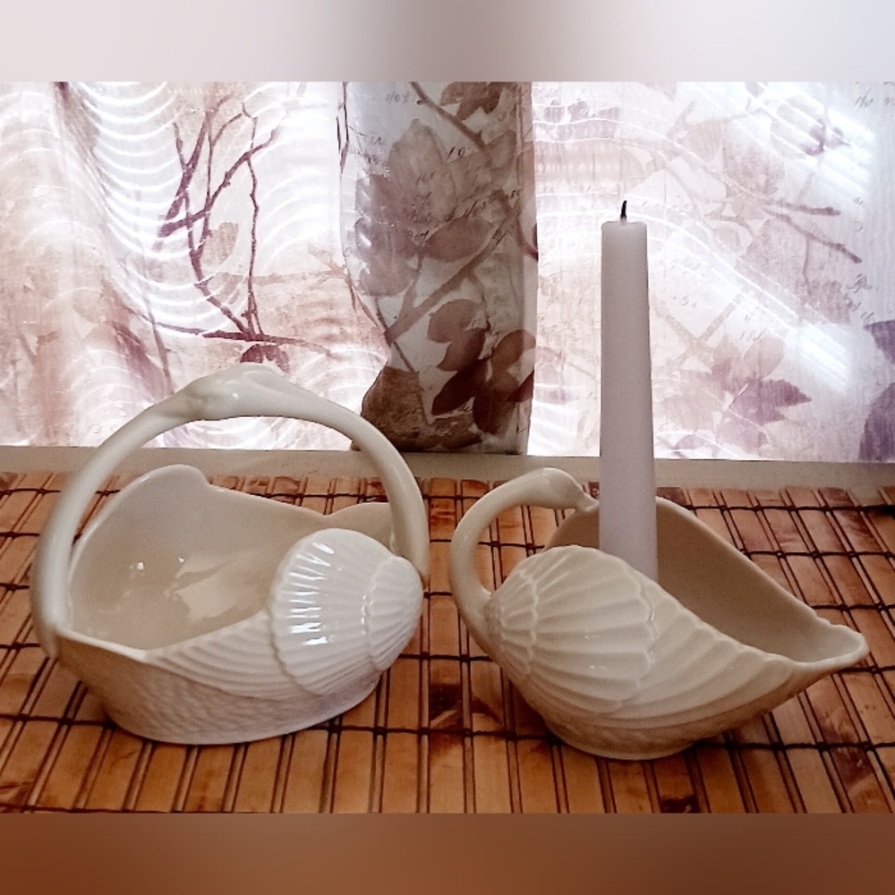 Vintage Lenox Swan Basket and Swan Candleholder